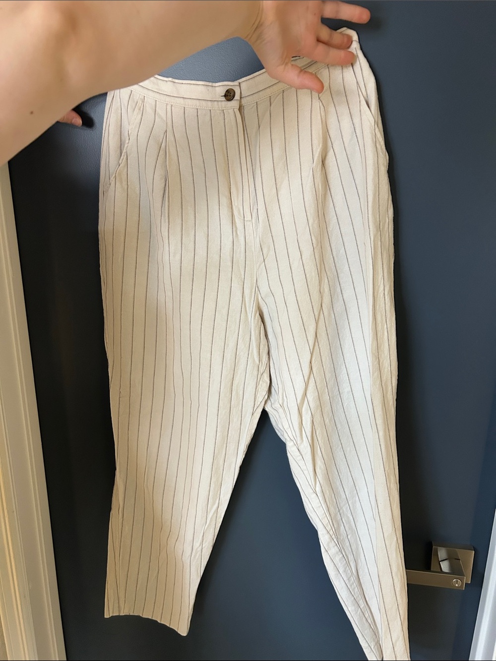 ASOS Cream Pinstripe Ankle Cropped Pants